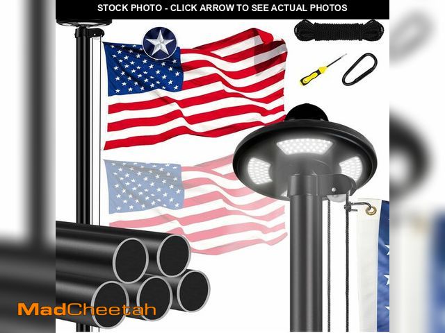 Lot 74-13071833 - Heavy Duty Flag Pole Kit with Solar Light, 25 FT 12 Gauge Aluminum in Ground Flagpole with 128 LEDs ...