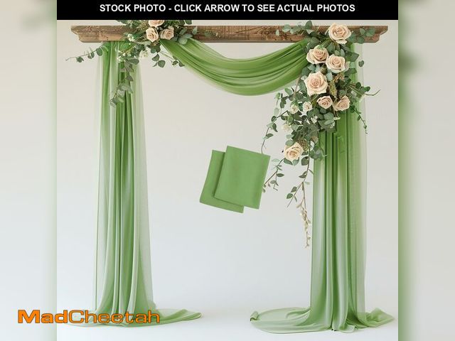 Lot 74-13631947 - Wokceer Wedding Arch Draping Fabric 2 Panels 28.7" x 20FT Sage Green Drapes Sheer Fabric Backdrop Ar...