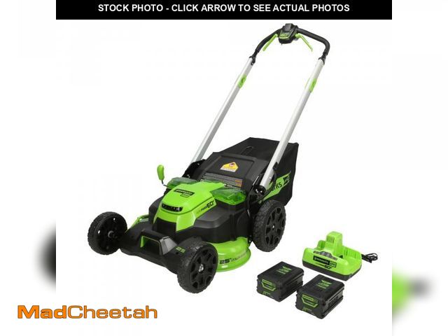 Lot 74-12486764 - Greenworks 60V 25" Cordless Brushless Self-Propelled Mower + Two (2) 4.0Ah Batteries &amp; Dual Port...
