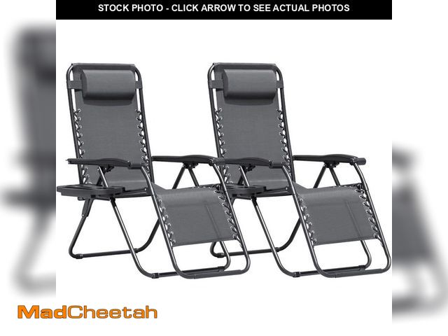Lot 74-12746789 - Tozey 2-Piece Light Gray Zero Gravity Black Metal Lawn Chair Set Adjustable Folding Beach Chair with...