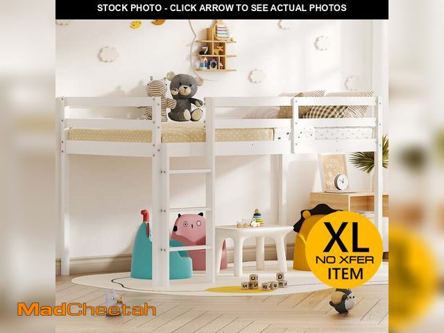 Lot 74-12888594 - (MISSING HARDWARE) Zimtown Twin Size Loft Bed with Stairs Wood Low Sturdy Loft Bed for Bedroom, Whit...