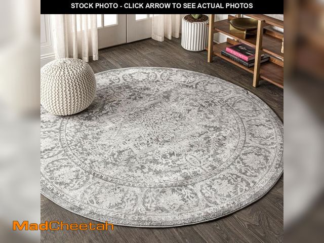 Lot 74-12570365 - JONATHAN Y Modern Vintage Medallion Light Gray 5' Round Indoor Area Rug, Country, Floral, Easy-Clean...