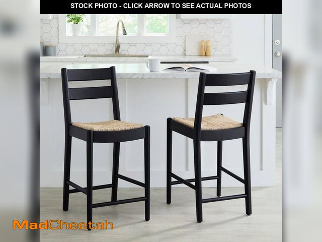 Lot 74-12745836 - Home Decorators Collection 24.3 in. Hamlin Natural Woven Counter Stools in Black (Set of 2) - UNUSED