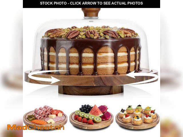 Lot 74-14358756 - JOCHER Acacia Wood Cake Stand with Lid, 12in Wooden Cake Stand with Acrylic Dome, Cake Display Stand...