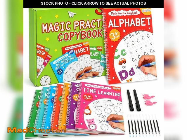 Lot 74-14150062 - Magic Grooved Writing Practice Books for Kids 3-10, Large Reusable Handwriting Workbooks with Disapp...
