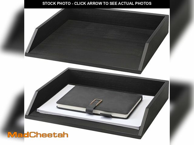 Lot 74-14206649 - Beeveer 2 Pcs Black Wood Letter Tray Wooden Desk Paper Organizer 2 Tier Stackable Load Documents Des...
