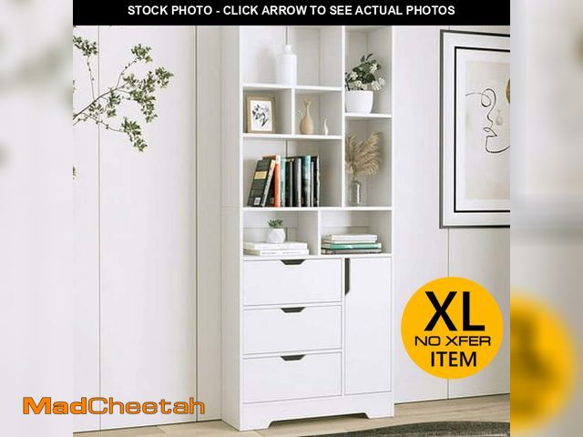 Lot 74-12421273 - SEJOV 71  White Bookshelf with Door and 3 Drawers 8 Cube Bookcase 4-shelf Wood Bookshelf  Tall Styli...