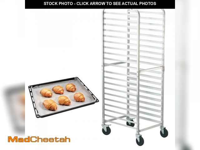 Lot 74-12538954 - VEVOR Bun Pan Rack, 20-Tier Commercial Bakery Racks with Brake Wheels, Aluminum Racking Trolley Stor...