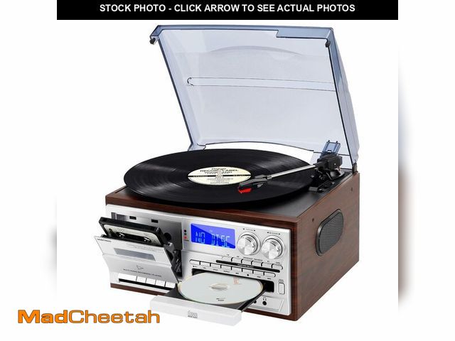 Lot 74-13776723 - MUSITREND Record Player 9 in 1 3 Speed Bluetooth Vintage Turntable CD Cassette Vinyl Player AM/FM Ra...