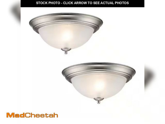 Lot 74-12770795 - Commercial Electric 12.75 In 2-Light Brushed Nickel Flush Mount Ceiling Light w/Frosted Shade 2PK - ...