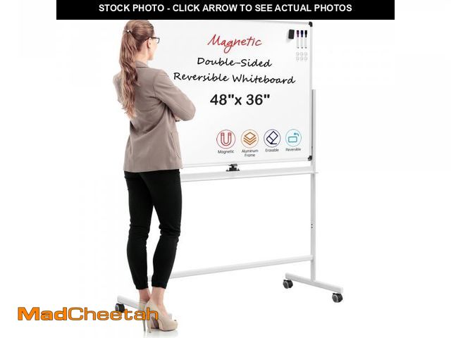 Lot 74-12490051 - VUSIGN 48''x36'' Large Rolling Mobile Magnetic Double-Sided Reversible Whiteboard Height Adjust, Mag...