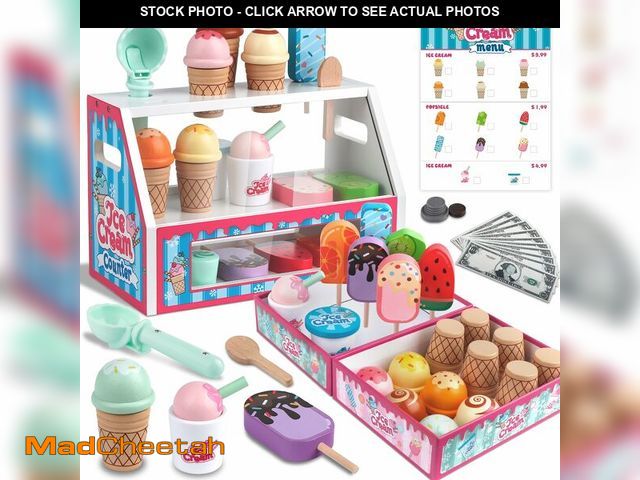 Lot 74-12979882 - Wooden Ice Cream Toys Kids Toy Food for Toddler Girls 3+, Ice Cream Shop Playset, Pretend Play Kitch...