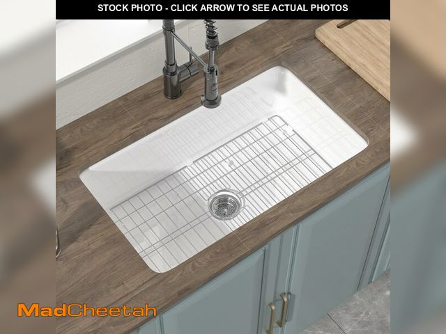 Lot 74-13120274 - HOMLYLINK Undermount Kitchen Sink White 32 x 19 Inch, Fireclay Topmount Sink Drop In Single Bowl, wi...