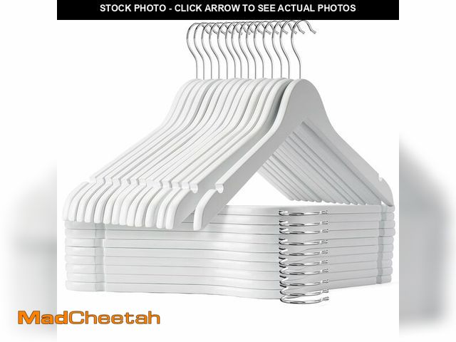 Lot 74-13549629 - Ulimart White Wooden Hangers - 20 Pack - Durable &amp; Ideal for Everyday Use &amp; Wedding - UNUSED