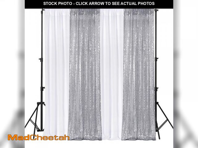 Lot 74-12444025 - VitalCozy 4 Panels Backdrop Curtains 2 Pcs 4 x 10 ft Sequin Glitter 2 Pcs 7 x 10 ft Chiffon Photo Ba...