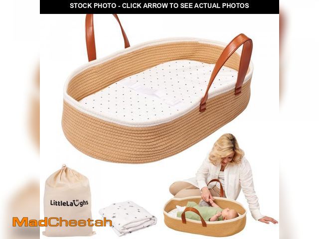 Lot 74-12309484 - LittleLaughs Moses Basket for Babies with Muslin Blanket | Changing Basket for Baby Dresser | Portab...