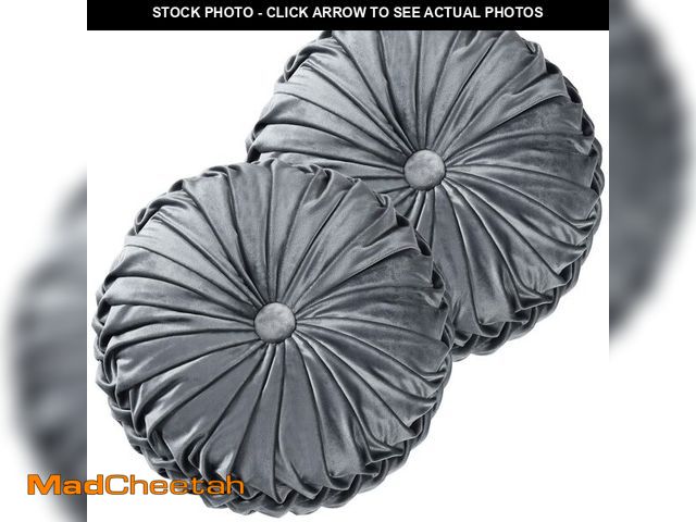 Lot 74-14148369 - HIG Set of 2 Decorative Round Pleated Throw Pillows, Classy Accent Pumpkin Throw Pillows with Center...