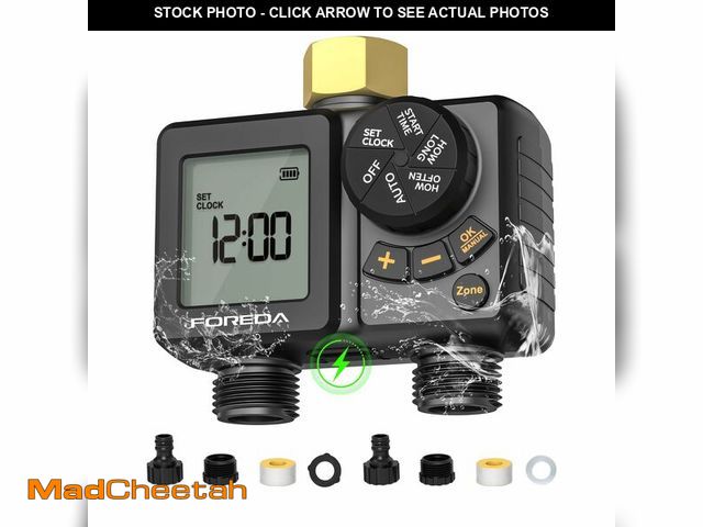 Lot 74-14147454 - FOREDA 2 Zone Water Timer for Garden Hose, Programmable Hose Timer for Watering with Built-in Rechar...