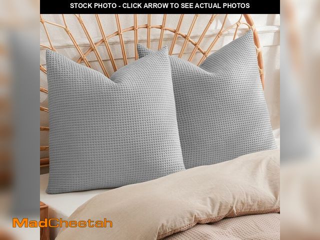 Lot 74-10956254 - PHF 100% Cotton Waffle Weave Throw Pillow Cover, 24" x 24", No Filling, 2 Pack Elegant Home Decorati...