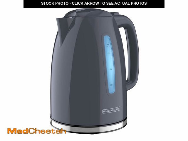 Lot 74-12970043 - BLACK+DECKER 1.7L Cordless Electric Kettle, KE1555GY, Water Window, Rapid Boil, Auto Shutoff, Grey -...