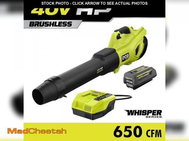 Lot 74-12409394 - RYOBI 40V HP Brushless Whisper Series 160 MPH 650 CFM Cordless Battery Leaf Blower with 4.0 Ah Batte...