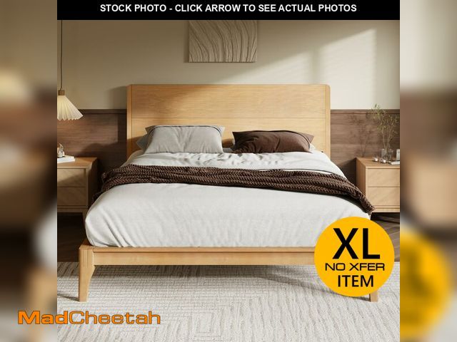 Lot 74-12569472 - Merax Queen Size Bamboo Platform Bed, Mid-Century Modern Bed Frame with Tall Headboard, Solid Sustai...