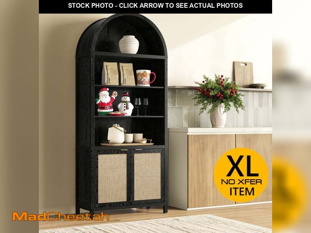 Lot 74-14071052 - (MISSING HARDWARE) SICOTAS 84.2"H Tall Rattan Arched Pantry Cabinet with Adjustable Shelves, Oversiz...