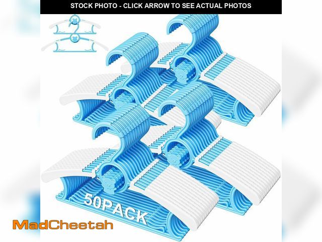 Lot 74-12711640 - Eunhdet 50 Pack Kids Hangers for Nursery Closet, Adjustable Non-Slip Toddler Baby Hangers with Windp...