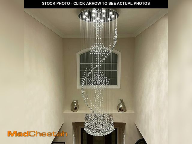 Lot 74-12785054 - 7PM Crystal Chandelier, Modern Large Spiral Raindrop Chandeliers, Flush Mount Pendant Light Fixture,...