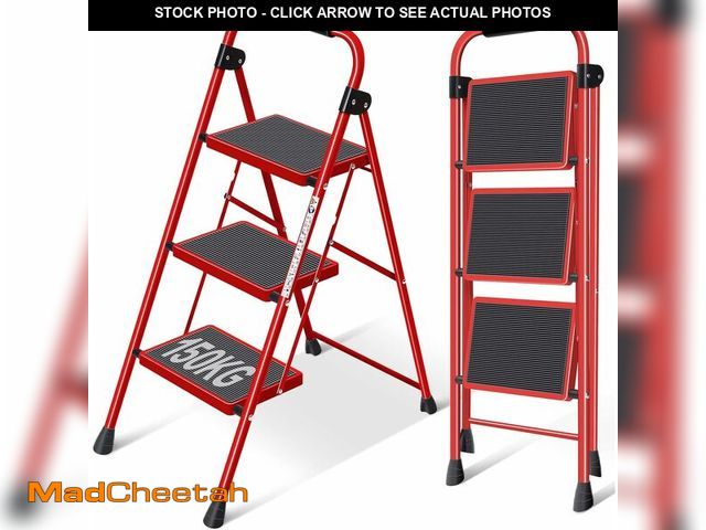 Lot 74-12544184 - KINGRACK 3 Step Ladder, Folding Step Stool with Anti-Slip and Wide Pedal, Lightweight Stepladder wit...