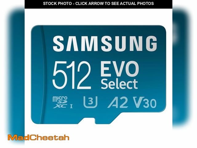 Lot 74-13629736 - Samsung EVO Select microSDMemory Card + Adapter, 512GB microSDXC, Up-to 160 MB/s, 4K UHD, UHS-I, C10...