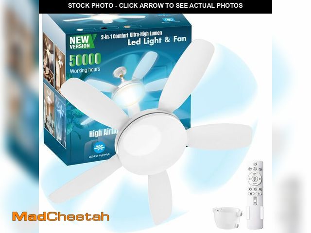 Lot 74-14433936 - WZZIW 32" Socket Fan Light, 3000 Lumens Small Ceiling Fans with Lights and Remote, E26/E27 Light Bul...
