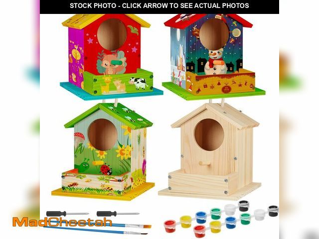 Lot 74-14210818 - Liliful 4 Pack DIY Wooden Birdhouse Kit, Crafts for Kids and Adults, Bird House with Paint and Paint...