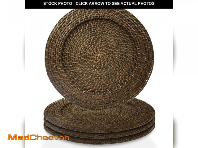 Lot 74-12437709 - Jay Import Round Rattan Chargers Set of 4 Decorative Service Plates for Home, Professional Fine Dini...