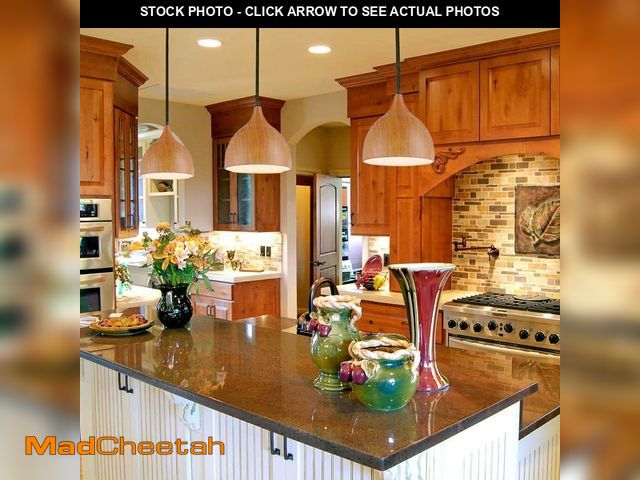 Lot 74-12804104 - Designers Fountain Hana 60-Watt 1-Light Robusta Wood Tropical Mini Pendant Light with Wood Shade and...