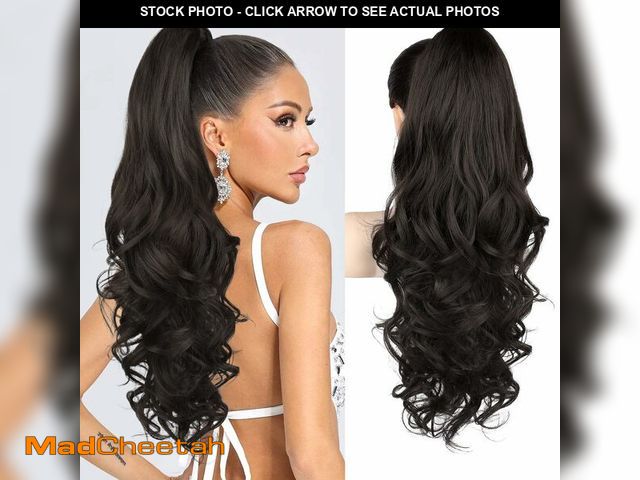Lot 74-12458386 - REECHO Ponytail Extension, 24" Claw Clip in Ponytail Extension Long Curly Wavy Ponytail Hair Extensi...