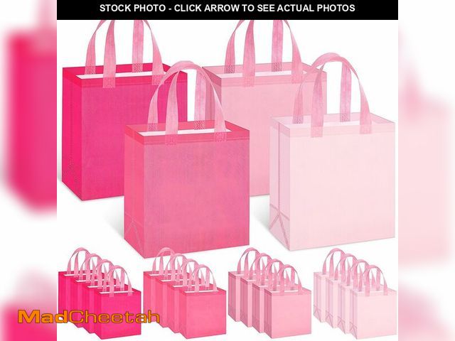 Lot 74-13550199 - Wesnoy 36 Pcs Easter Gift Bags Bulk Woven Pastel Pink Gift Bags with Handles Reusable Party Favor Go...