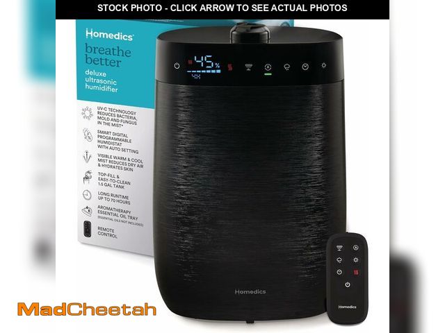 Lot 74-13733777 - (MISSING REMOTE) Homedics Deluxe Ultrasonic Humidifier for Large Rooms, Warm or Cool Mist, UV-C Tech...