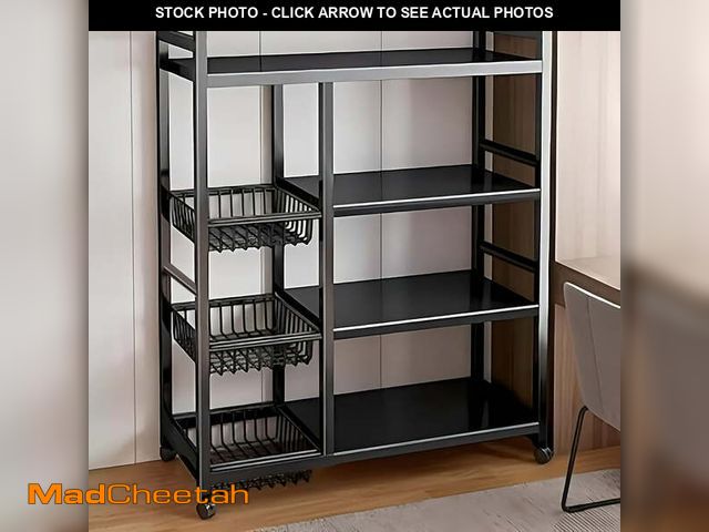 Lot 74-14351803 - 1pc movable storage rack, adjustable 4-storey kitchen shelves, metal shelves with wire baskets and w...