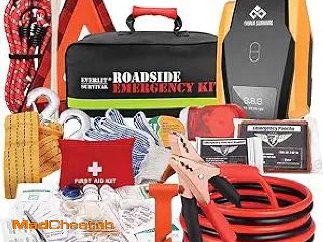 Lot 74-12126135 - Everlit Survival Car Emergency Kit, Roadside Safety Tool Kit with Gloves,Digital Auto Air Compressor...