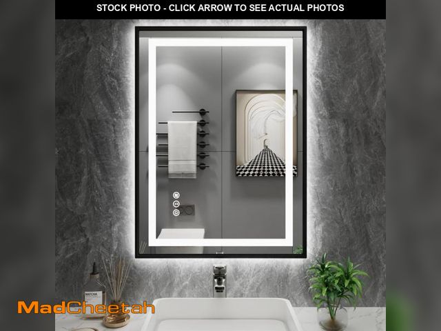 Lot 74-12195519 - Amorho 28"X36" LED Bathroom Mirror with Black Frame, Front Light and Backlit, Stepless Dimmable, Ant...
