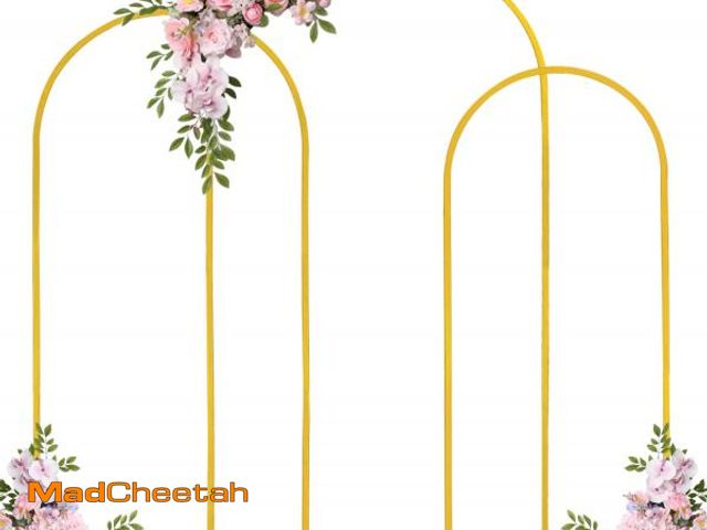 Lot 74-12442126 - Set of 3 Arch Backdrop Stand 7.2FT, 6.6FT, 6FT Gold Wedding Balloon Stand Stable Metal Door Frame fo...