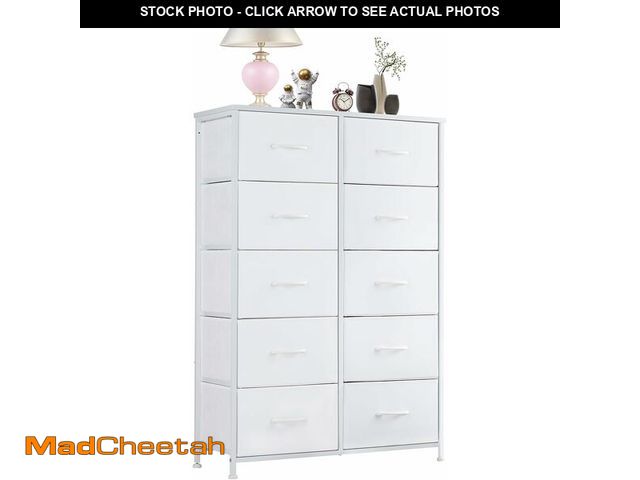 Lot 74-13844862 - Sweetcrispy 10 Drawer Fabric Dresser Tall Chest Storage Organizer Tower with Cabinet Metal Frame and...