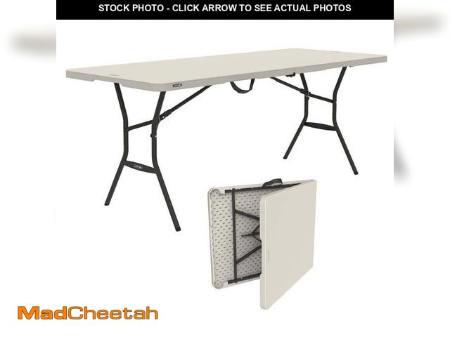 Lot 74-13797031 - Lifetime 72 in. L Rectangle Almond Resin Top Fold-in-Half Table with Bronze frame - USED