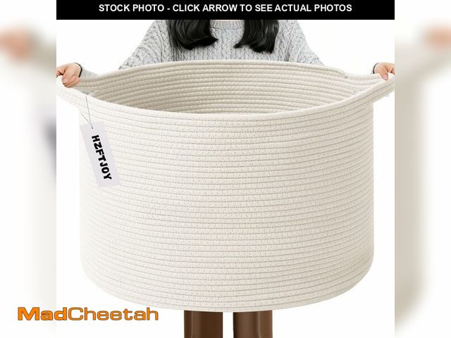 Lot 74-14268418 - HZFTJOY 115L Extra Large Woven Cotton Rope Blanket Basket with Handles, Laundry Hamper Storage Bin f...