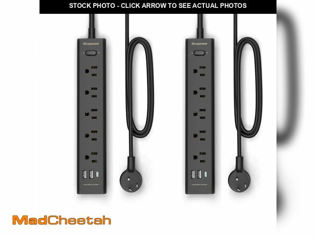Lot 74-12968193 - 2 Pack Power Strip Surge Protector-5 Widely Spaced Outlets 3 USB Ports(1 USB C Port),1250W/10A with ...