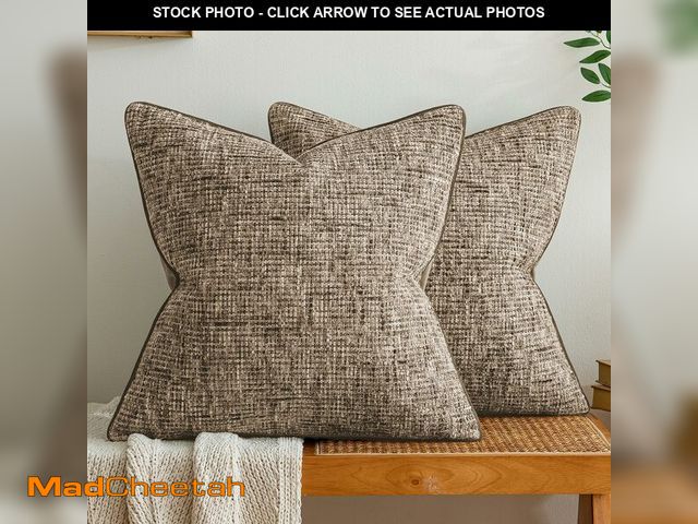Lot 74-14205768 - a moment Brown Reversible Pillow Covers 2 Pack - Farmhouse Chenille Velvet Throw Pillows, Neutral Te...