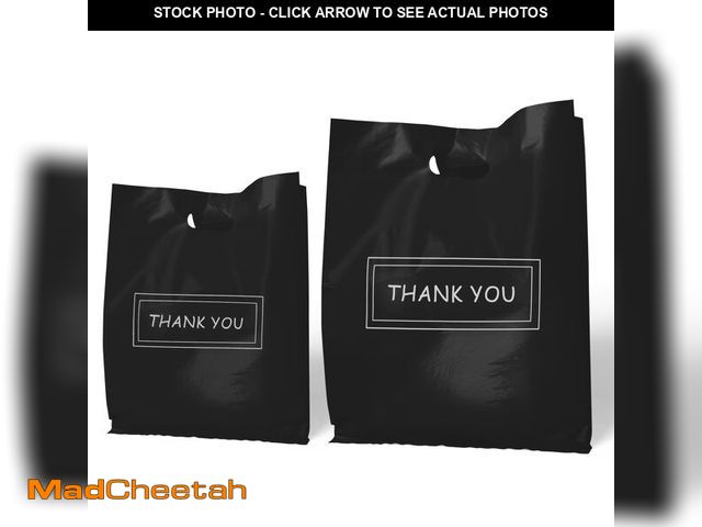 Lot 74-14211233 - MelonArt Thank You Bags for Small Business, 200pcs Black Plastic Retail Bags Merchandise Bags with H...