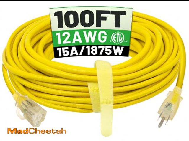 Lot 74-12311823 - POWGRN 100 ft 12/3 Outdoor Extension Cord Waterproof Heavy Duty with Lighted Indicator End 12 Gauge ...