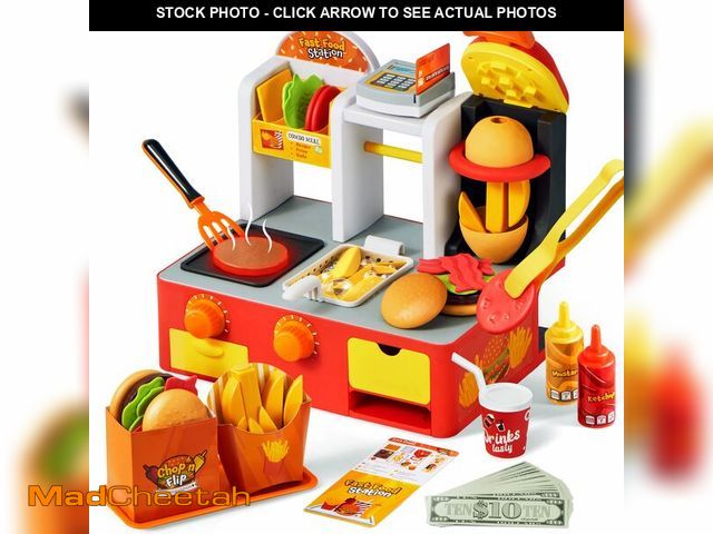 Lot 74-12705259 - Restaurant Play Set Toy - 40+ PCS Fast Food Playset with Potato Cutter, Simulated Frying Effect &amp...